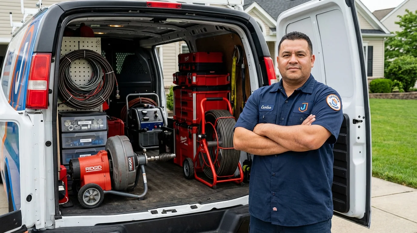 Professional drain cleaning equipment and Johns Plumbing LLC plumber in Derby