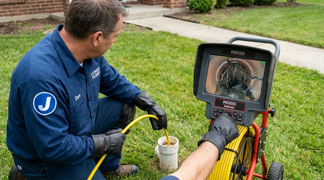 Sewer camera inspection being performed by Johns Plumbing LLC in Derby
