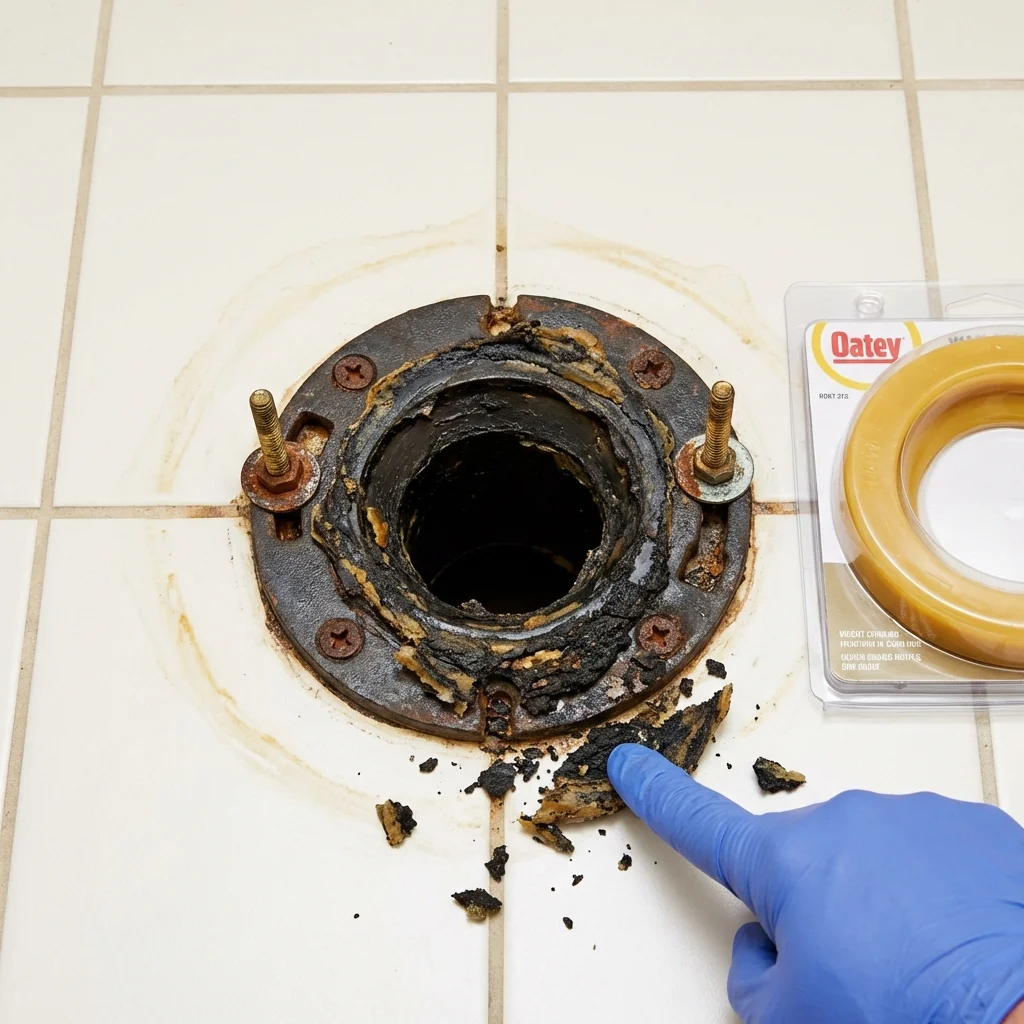 Failed wax ring showing water seepage at the base of a toilet in a Derby, CT home